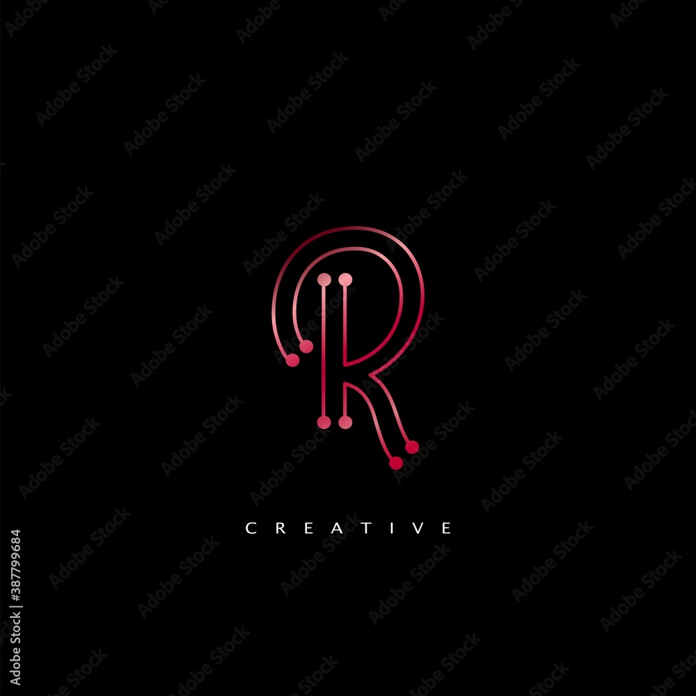 Initial Letter R line Logo Icon Abstract Techno Vector Design Initial Letter R line Logo Icon Abstract Techno Vector Design