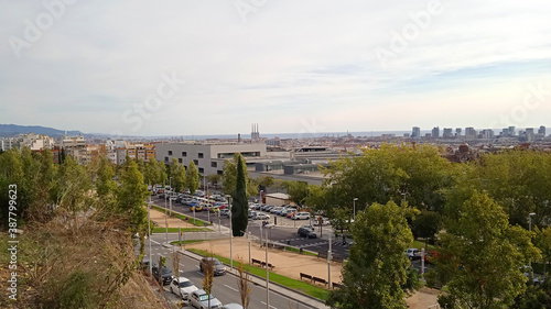 Skyline panorámica de la ciudad de Barcelona, Cataluña, España