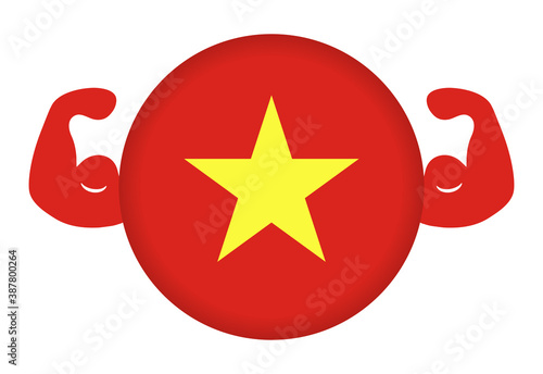 強いベトナムのイメージイラスト（円形のベトナム国旗と力こぶ）