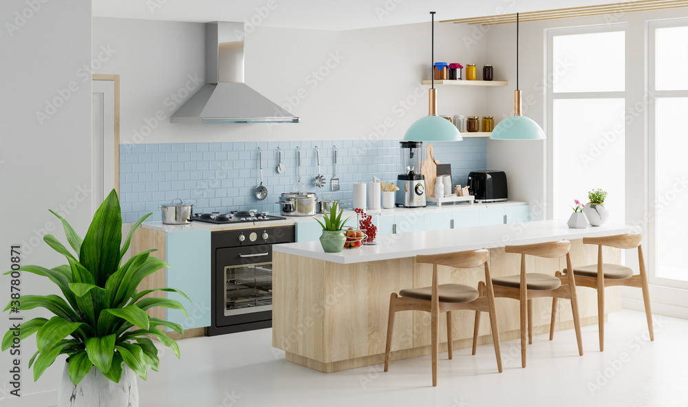 Modern kitchen interior with furniture.Stylish kitchen interior with white wall. Modern kitchen interior with furniture.Stylish kitchen interior with white wall.