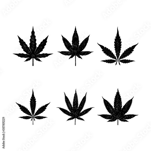 Vintage Retro rustic Silhouette cbd cannabis marijuana hemp leaf logo design
