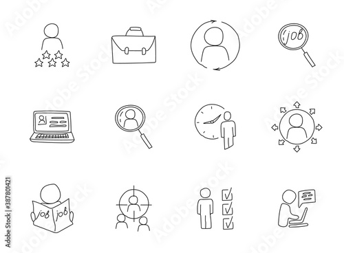 job search doodles isolated on white. job search icon set for web design, user interface, mobile apps and print