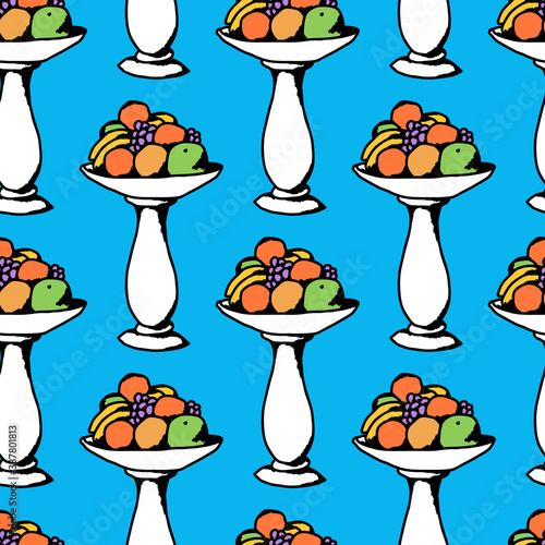 Seamless pattern of classical vases with fruits (ID: 387801813)