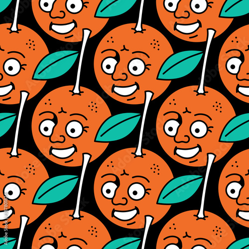 Seamless pattern of cute smiling oranges (ID: 387801876)