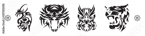 Set of animals tribal tattoo, vector design template element
