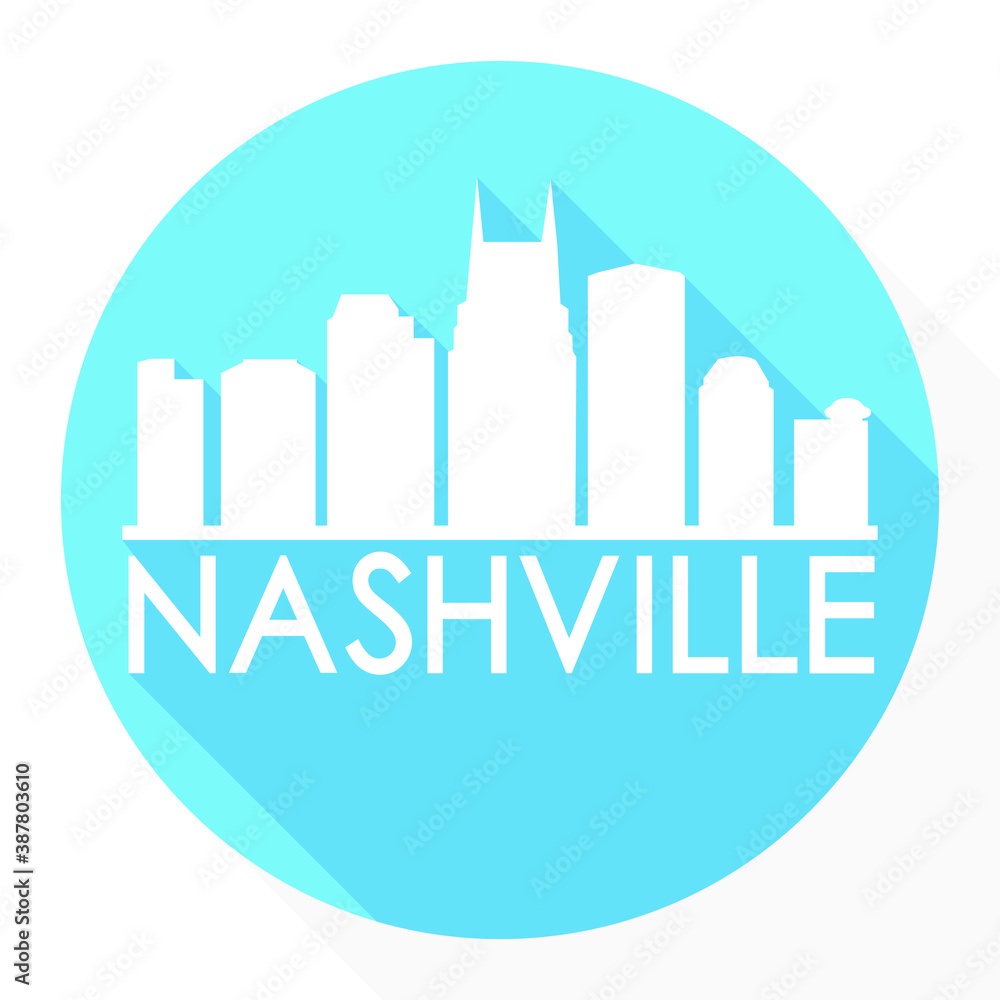 Nashville Skyline Button Icon Round Flat Vector Art Design Color Background Logo.