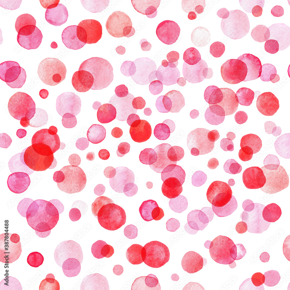 Watercolor hand painted red orange and pink circles collection on white.