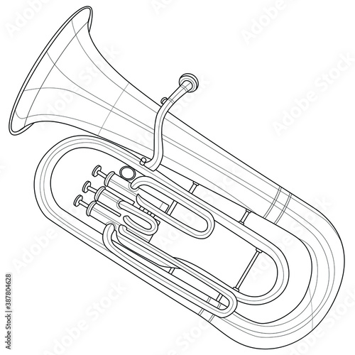 Euphonium. Musical instrument.Coloring book antistress for children and adults. Illustration isolated on white background.Zen-tangle style. photo