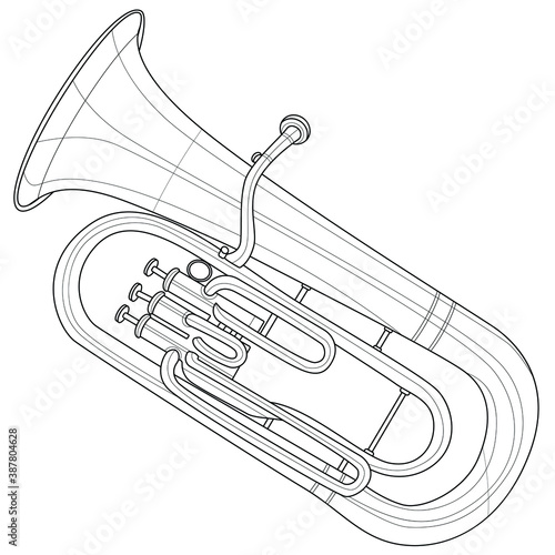 Euphonium. Musical instrument.Coloring book antistress for children and adults. Illustration isolated on white background.Zen-tangle style.