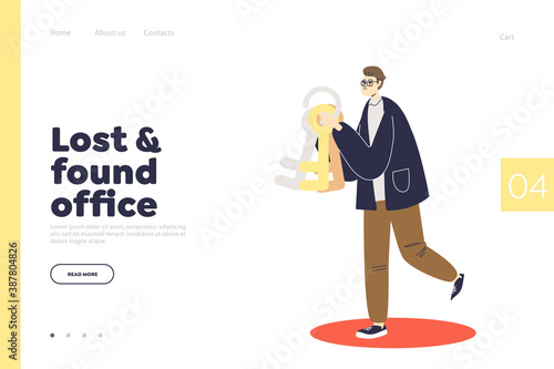 Online lost and found service or office landing page for website template
