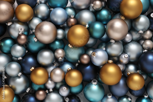 Christmas decorations  pile of glass colored balls  useful as a greeting gift card background 