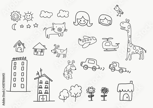 set of houses, building, animal and nature 