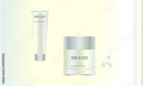 Beautiful cosmetic templates for advertising, realistic jars on a light background.