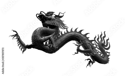 Chinese golden black dragon isolated on white with clipping path © alexzeer