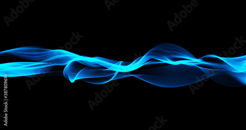 3D Illustration abstract futuristic technology innovation smoke wave curve swirl flow blue overlay effect on isolated back backgrounds