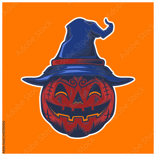 halloween horor pumpkin vampire logo illustration