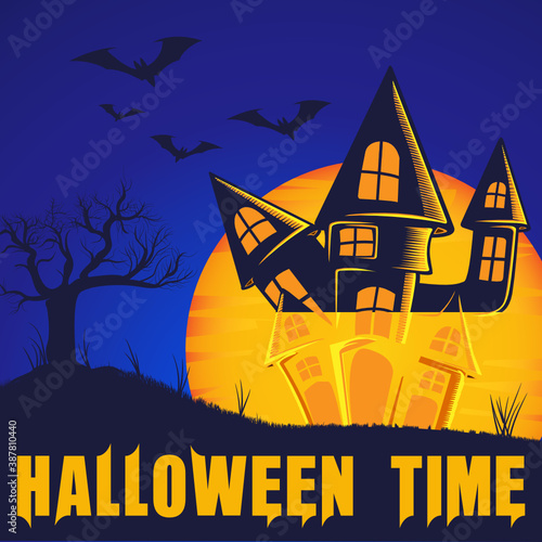 halloween horor pumpkin vampire logo illustration