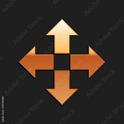 Free Download Gold Arrows in four directions icon isolated on black background. Long shadow style. Vector. - GFXLoad