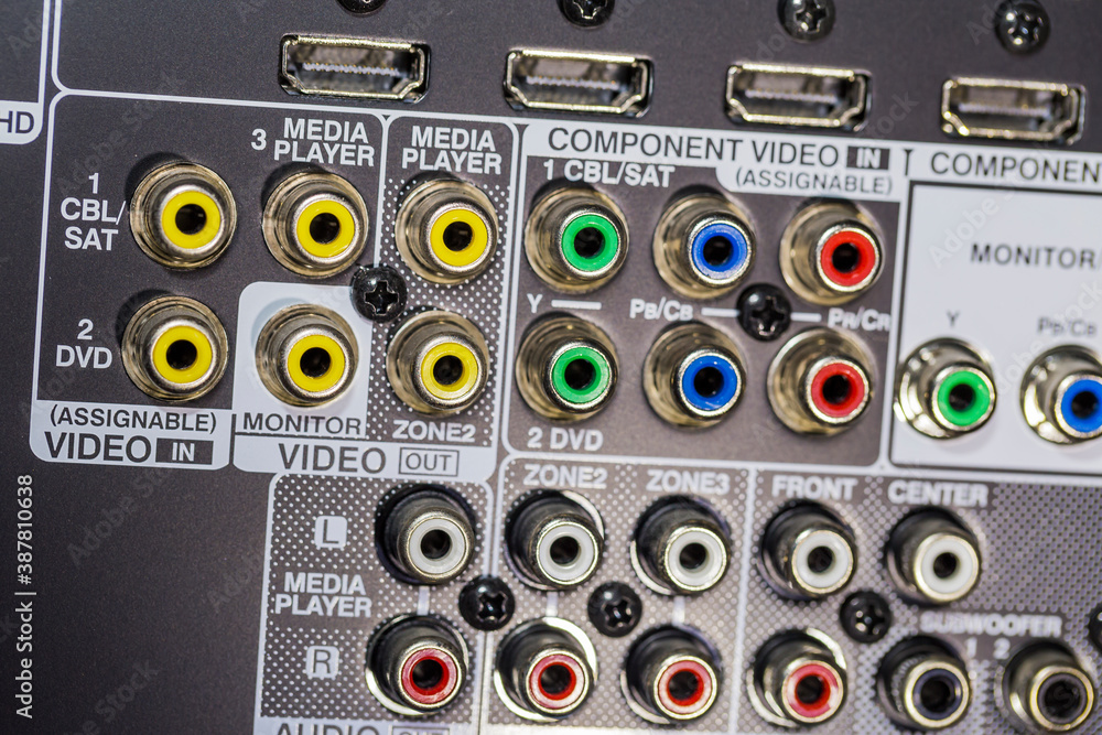 Obraz premium Closeup of the backside of an AV receiver
