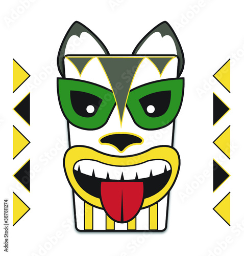 Tribal Tiki Totem Mask with Husky Dog Face