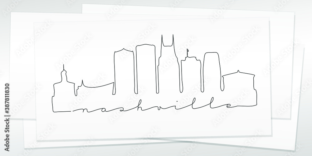 Nashville, TN, USA Doodle Skyline Hand Drawn. City One Line Art Illustration Landmark. Minimalistic Sketch Pen Background.