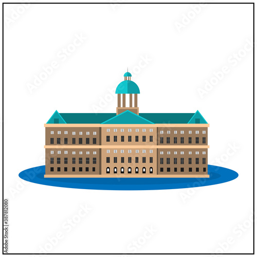Royal Palace Amsterdam icon. Isolated buildings on white background