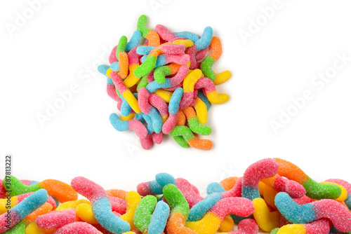 Juicy colorful jelly sweets isolated on white. Gummy candies. Snakes. photo