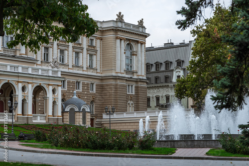Square near the Odessa Opera and Ballet Theater. Exterior. October day.