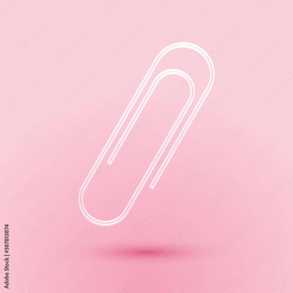 Paper cut Paper clip icon isolated on pink background. Paper art style. Vector. Paper cut Paper clip icon isolated on pink background. Paper art style. Vector.