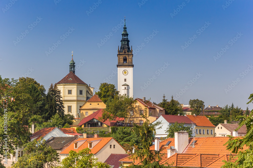 Cityscape with the historic cathedral in Litomerice, Czech Republic