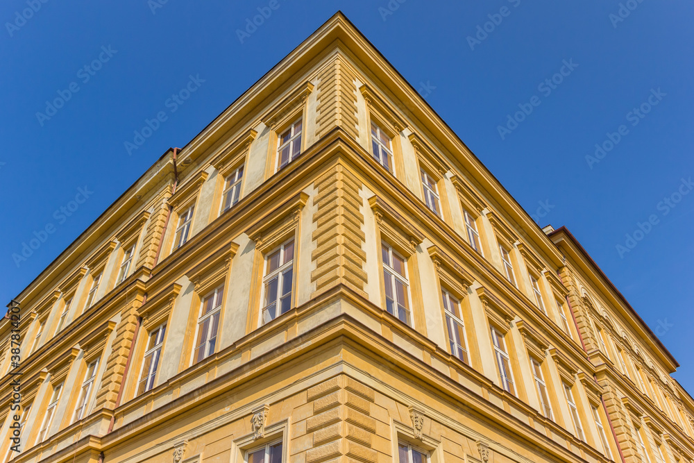 Yellow facade of a historic building in Litomerice, Czech Republic Yellow facade of a historic building in Litomerice, Czech Republic