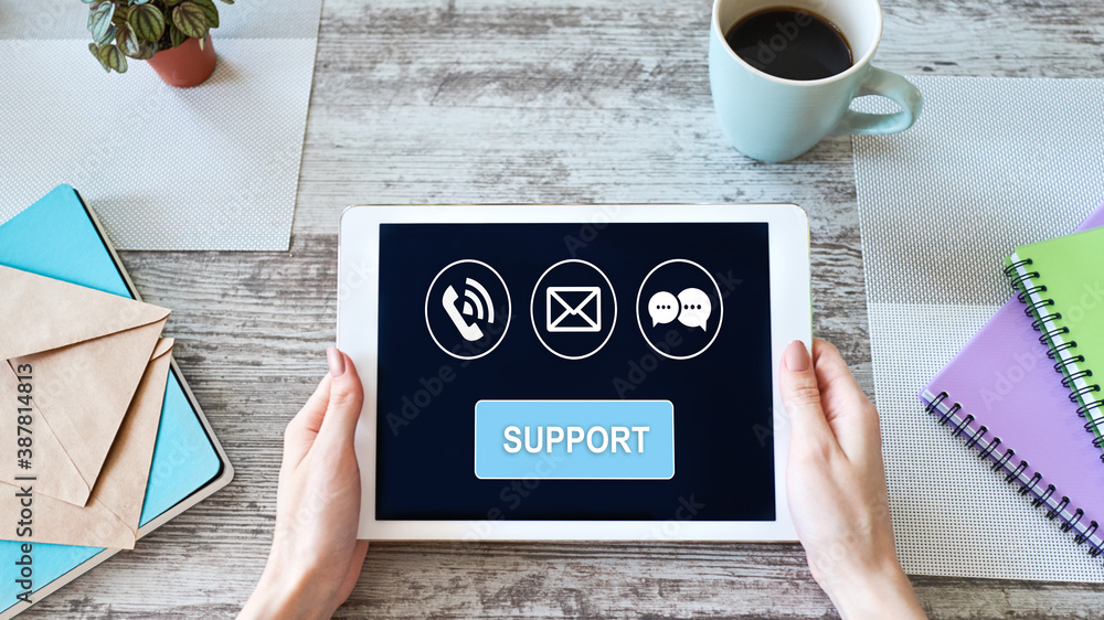 Technical support icons on screen. Call to help center. Internet and technology concept. Technical support icons on screen. Call to help center. Internet and technology concept.