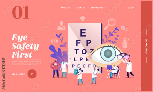 Optician Exam for Glaucoma Treatment Landing Page Template. Ophthalmologist Doctor Character Check Eyesight, Checkup