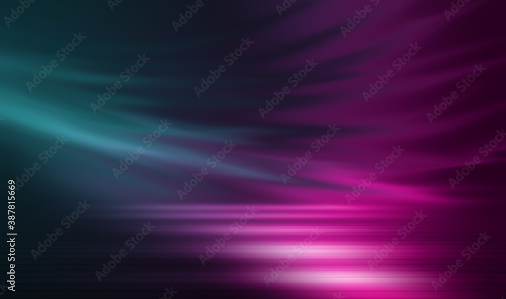 Dark abstract background with ultraviolet neon glow. Blurry neon waves. Light effect. Reflection on the asphalt. 3d illustration Dark abstract background with ultraviolet neon glow. Blurry neon waves. Light effect. Reflection on the asphalt. 3d illustration