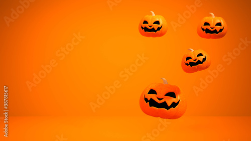 3D rendering oragne pumpin on  orange color background.minimall concept. photo