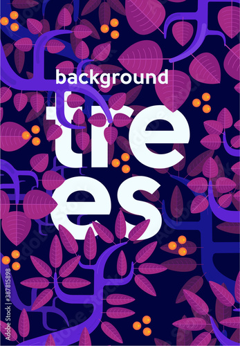 The inscription is a tree in the center and plant elements envelop this inscription. Flat vector illustration