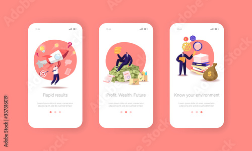 Business Consulting Mobile App Page Onboard Screen Template. Businesspeople Characters Launch Startup Project, Wealth
