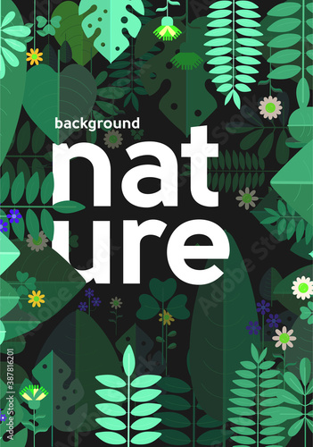 The inscription is a nature in the center and plant elements envelop this inscription. Flat vector illustration
