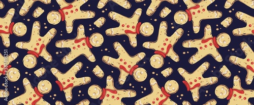 Colored seamless pattern wallpaper with christmas gingerbread man for the new year holiday. Winter illustration for december party design