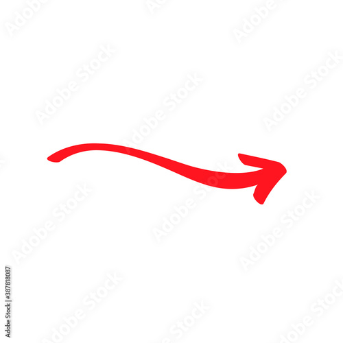 Small red wavy arrow sign, slightly rounded symbol and icon for business or website button decoration in isolated light background. Vector illustration.