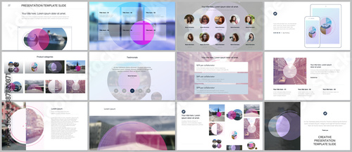 Presentation design vector templates, multipurpose template for presentation slide, flyer, brochure cover design with abstract circle banners. Social media web banner. Social network photo frame.