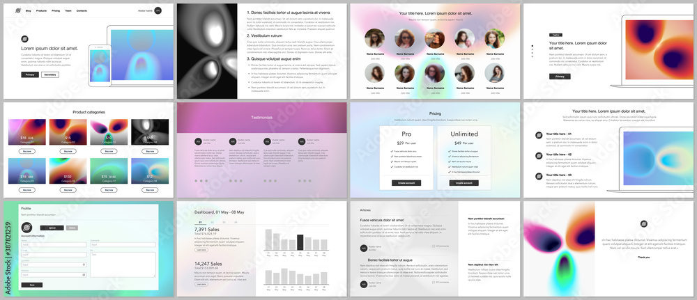 Vector templates for website design, presentations, portfolio. Templates for presentation slides, flyer, leaflet, annual report. Medical design with bright colored gradient pattern in form of cells. Vector templates for website design, presentations, portfolio. Templates for presentation slides, flyer, leaflet, annual report. Medical design with bright colored gradient pattern in form of cells.