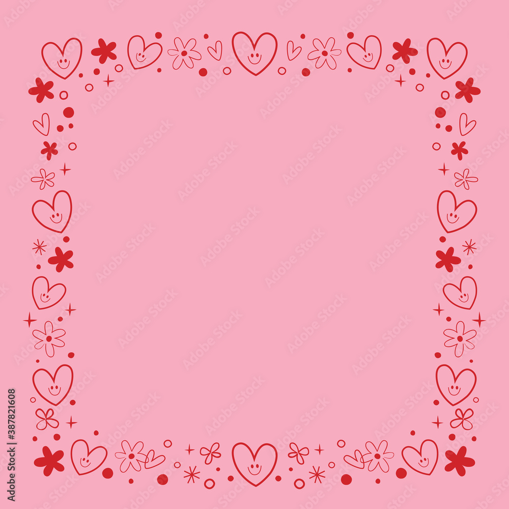 frame border design with cute hearts and flowers