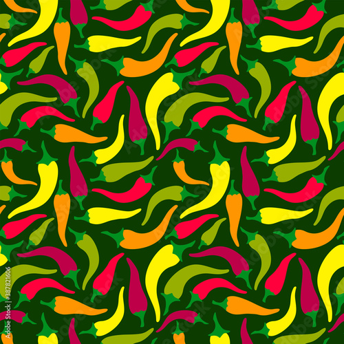 Chili peppers seamless pattern in bright colors 