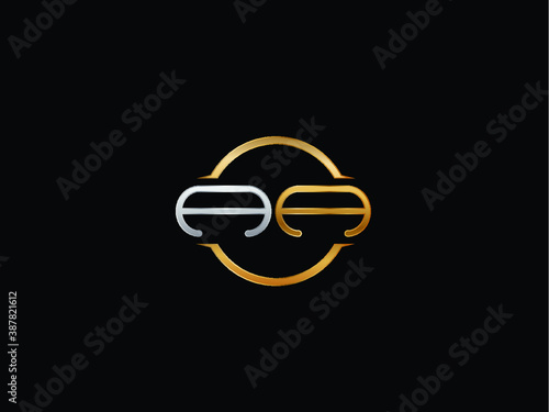 AA circle Shape Letter logo Design in silver gold color
