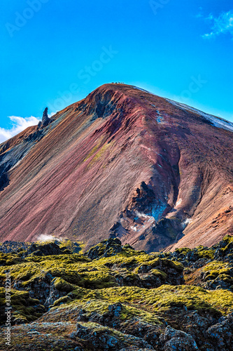 the slope of Brennisteinsalda volcano mountain in Landmannalaugar region of Iceland highlands.