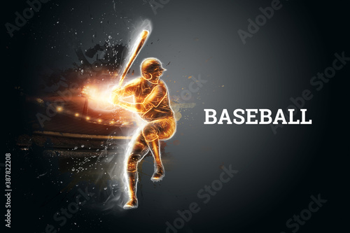 Photography Silhouette, the image of a baseball player with a bat on the background of the stadium