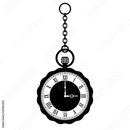 Old pocket watch with chain, vector illustration