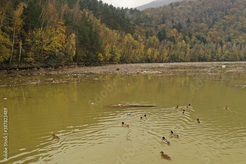 Aerial view of the polluted Ruzin reservoir in Slovakia photo