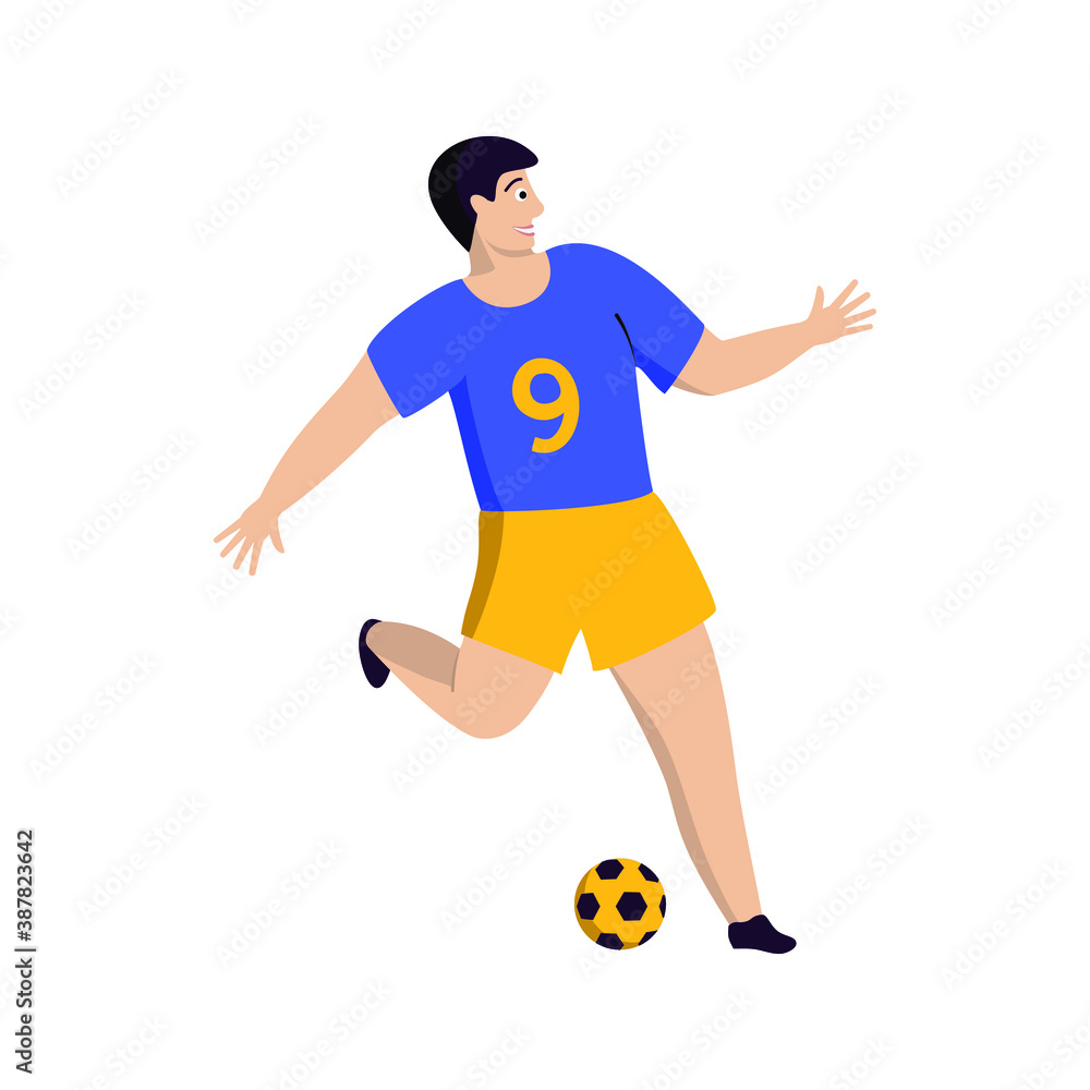 Man playing soccer with a ball. Vector illustration in a flat style on the theme of sports.